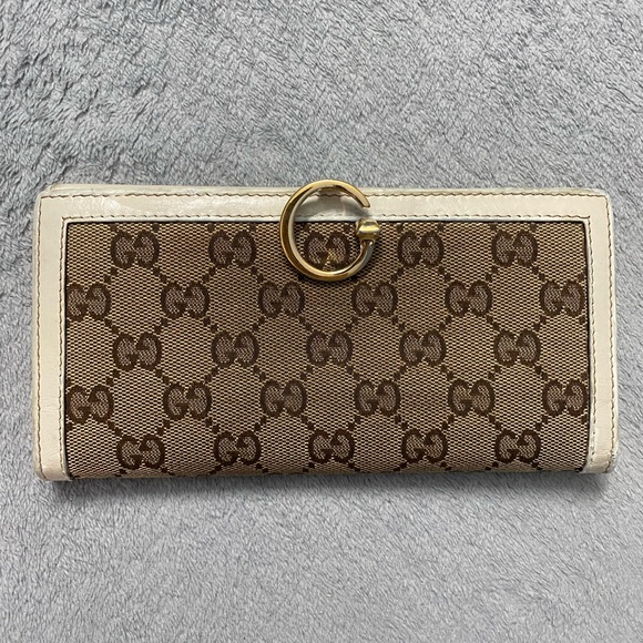 Authentic pre owned Gucci Beige/Ivory GG Canvas and Leather Continental Wallet - Picture 1 of 12